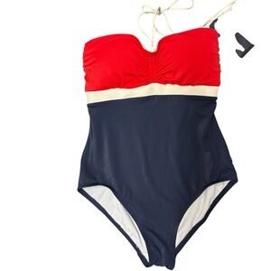 Tommy Hilfiger Classic One Piece Tomato White Blue Colorblock Retro Swimsuit 8